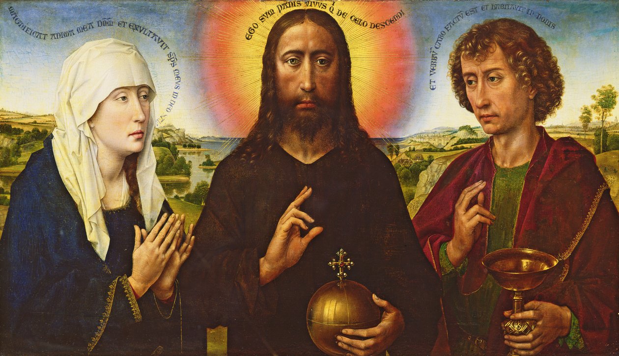 Kristus Återlösaren med jungfrun och Johannes evangelisten, central panel från familjen Braques triptyk av Rogier van der Weyden