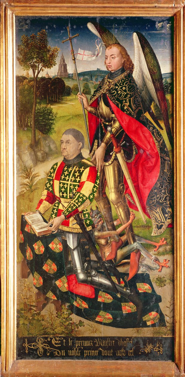 Höger panel, från huvudaltarpolyptyken, föreställande altartavlans givare, Michel de Chaugy, 1460-66 av Rogier van der Weyden