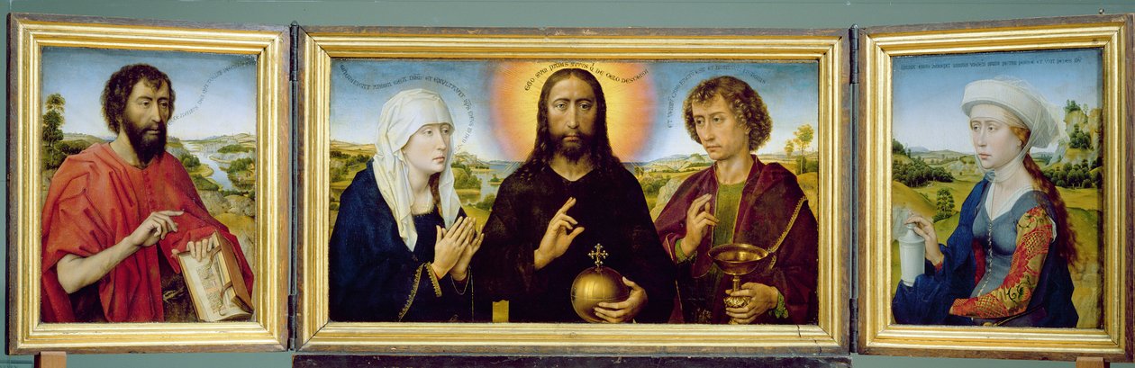 Familjen Braque Triptyk, Johannes Döparen, Kristus Återlösaren mellan Jungfrun och Evangelisten Johannes, St. Maria Magdalena, ca 1551 (olja på träpanel) (se även 15987, 205723, 223218) av Rogier van der Weyden