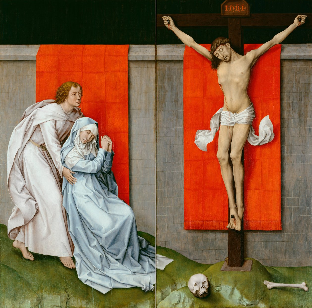The Crucifixion, with the Virgin and Saint John the Evangelist Mourning av Rogier van der Weyden