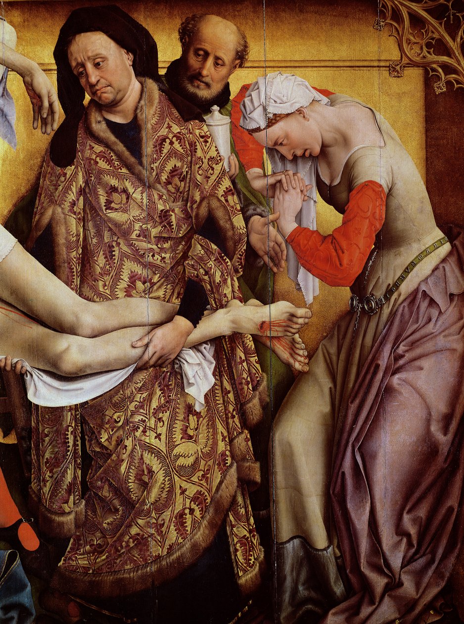 Nedstigningen från korset detalj av Maria Magdalena och Josef av Arimathea, c.1436 olja på ekpanel av Rogier van der Weyden