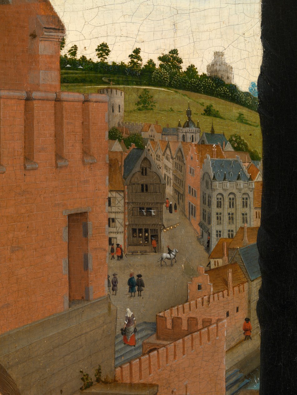 Detalj av Saint Luke som ritar Jungfruns porträtt (olja på panel) av Rogier van der (after) Weyden