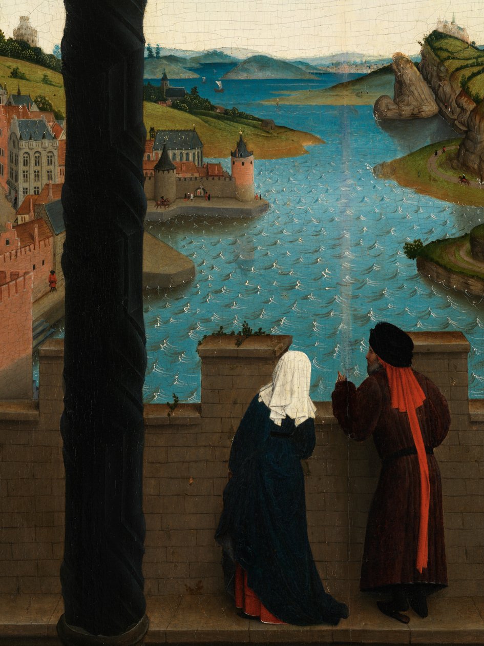 Detalj av Saint Luke som ritar Jungfruns porträtt (olja på panel) av Rogier van der (after) Weyden