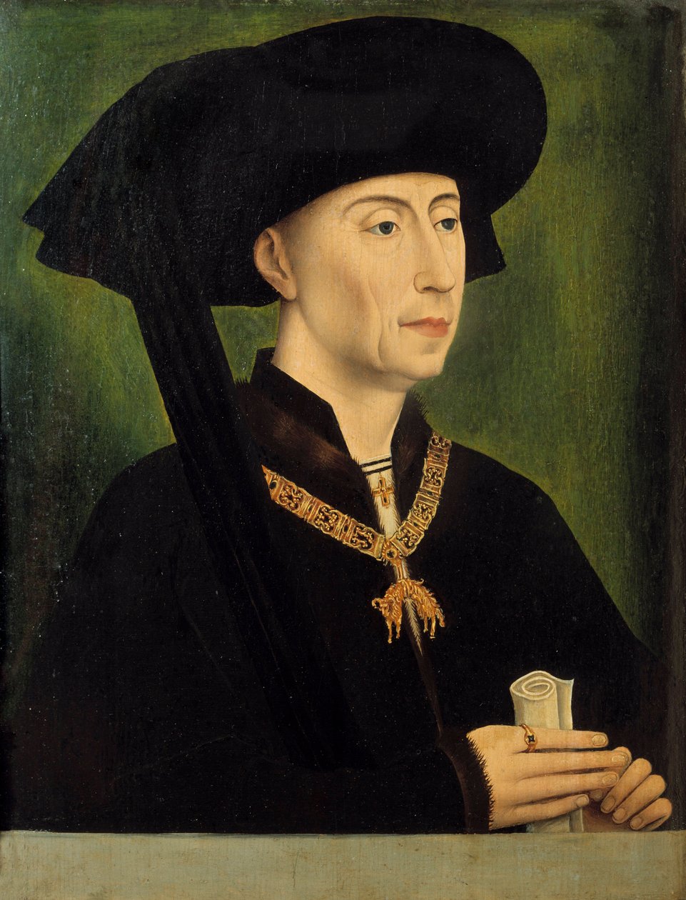 Porträtt av Philippe den gode (1396-1467), hertig av Bourgogne Målning av Roger (Rogier) van der Weyden (1400-1464) 1400-talet sön. 0,34x0,25 m - Porträtt av Filip den gode (1396-1467), hertig av Bourgogne. Målning efter Roger (Rogier) van der Weyden (1400 av Rogier van der (after) Weyden