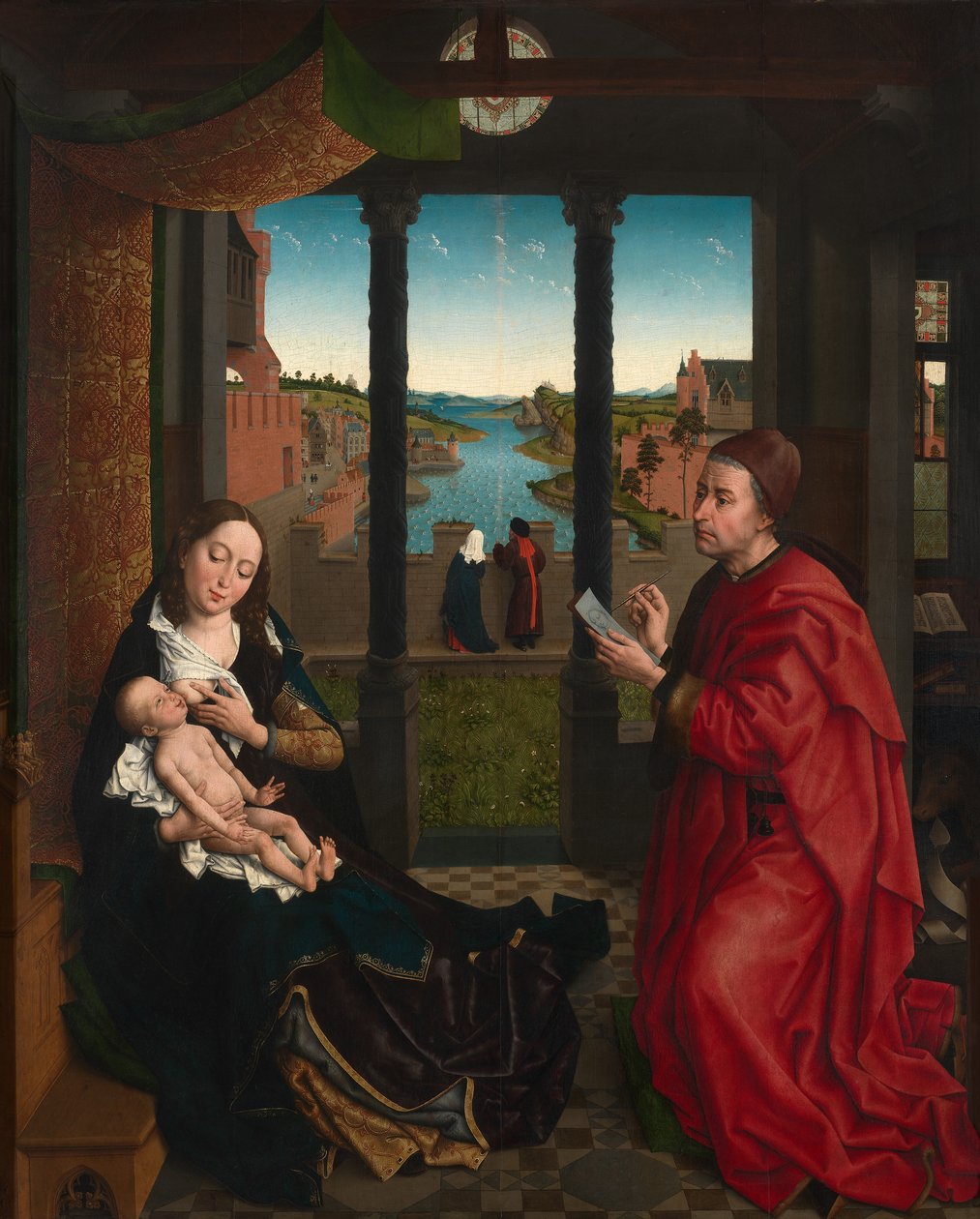 Saint Luke ritar jungfruns porträtt (olja på panel) av Rogier van der (after) Weyden