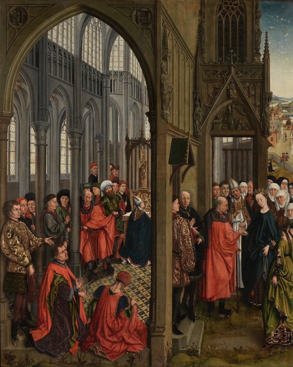 Blomningen av Josefs stav och jungfruns trolovning (olja på panel) av Rogier van der (follower of) Weyden