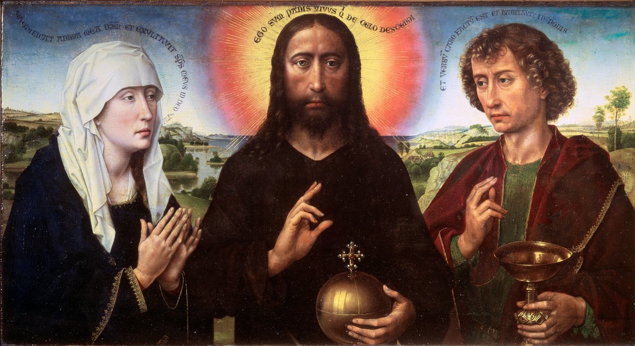 Kristus återlösare mellan Jungfrun och Sankt Johannes evangelisten (Triptyk Braque), cirka 1450 (Olja på trä) av Rogier van der Weyden