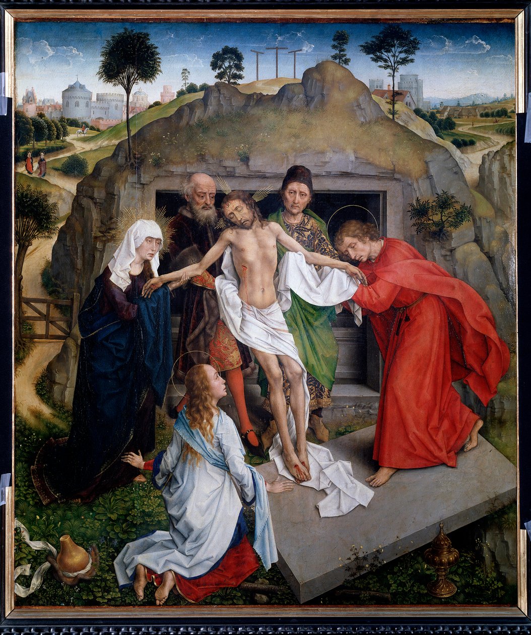 Avsättning i graven Kristi klagan - olja på panel av Rogier van der Weyden