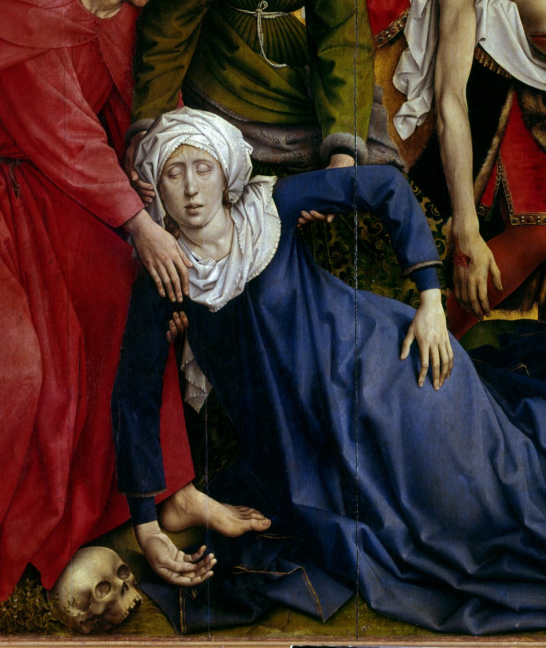 Avsättning eller nedstigning av korset. Detalj av den försvunna jungfrun. Rogier altartavla (Roger) Van Der Weyden (1400-1464) 1435 Dim. 2,20 x 0,35 m Madrid, Musee du Prado - Avsättningen eller nedstigningen från korset. Detalj av Jungfrun som svimmar. Al av Rogier van der Weyden