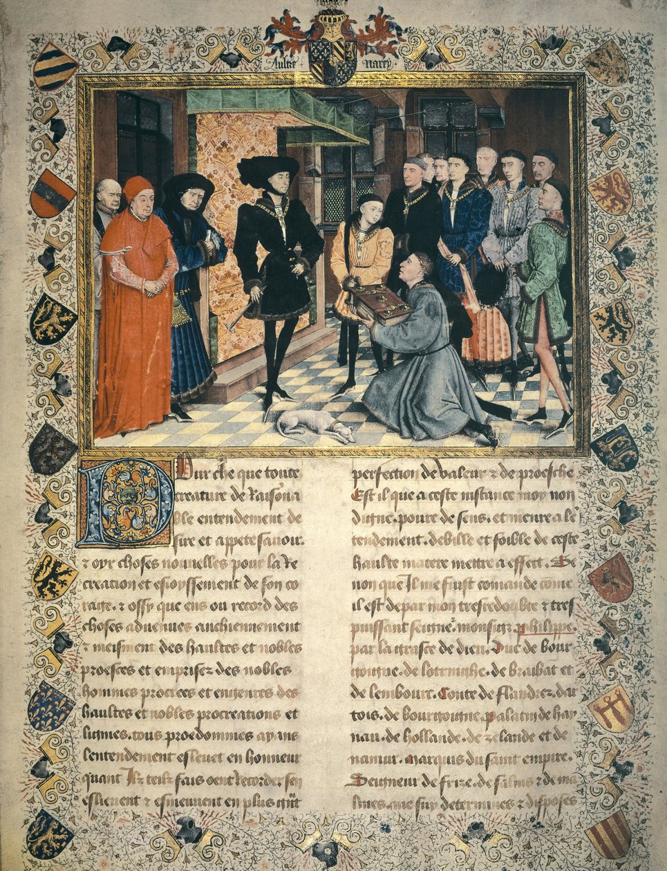 Jean Wauquelin (död 1452) presenterar översättningen av krönikorna från Hainaut för Filip III av Bourgogne av Rogier van der Weyden