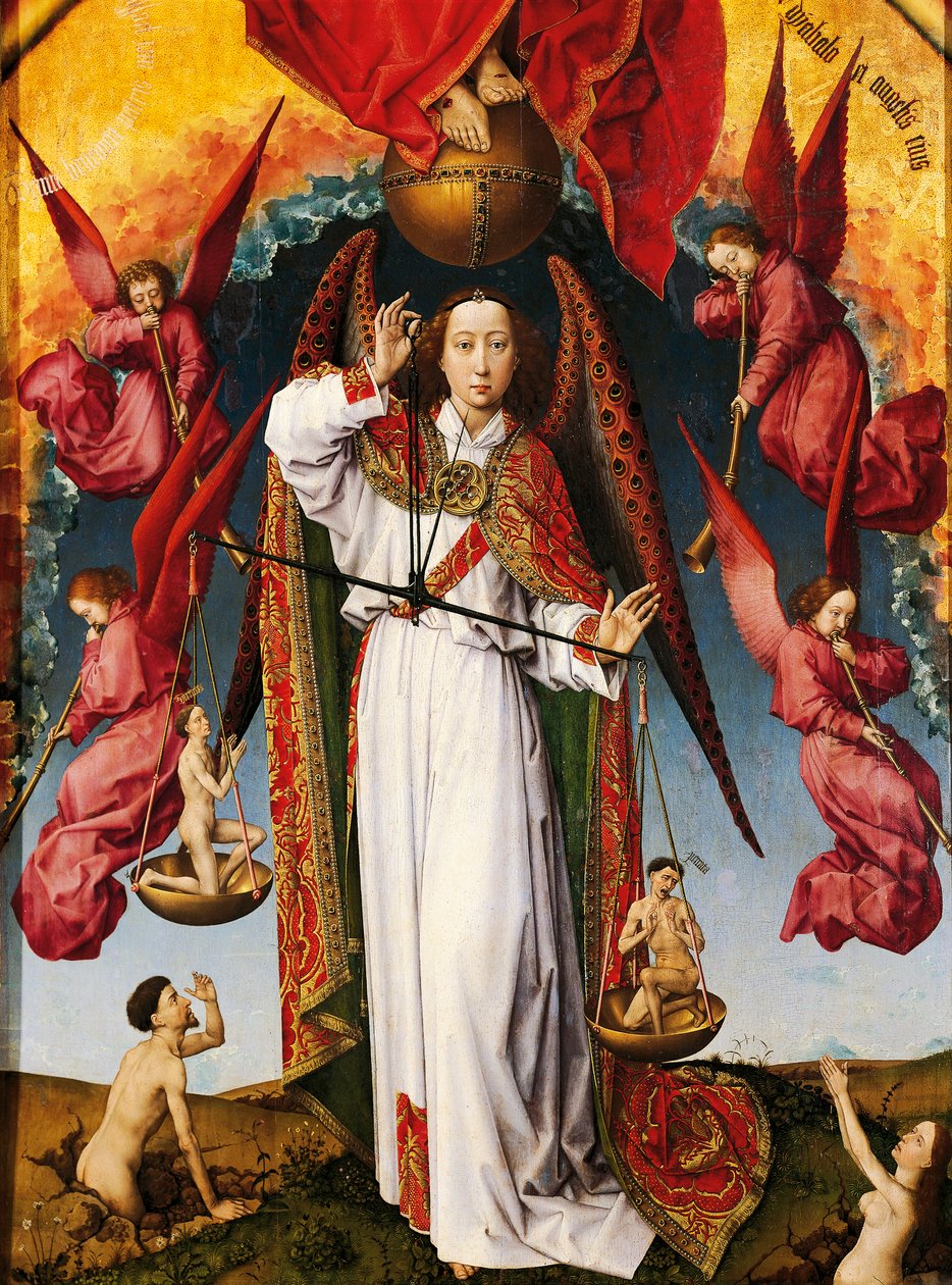 The Last Judgment altartavla av Rogier van der Weyden (1399-1464), olja på duk, 215x560 cm, detalj av Rogier van der Weyden
