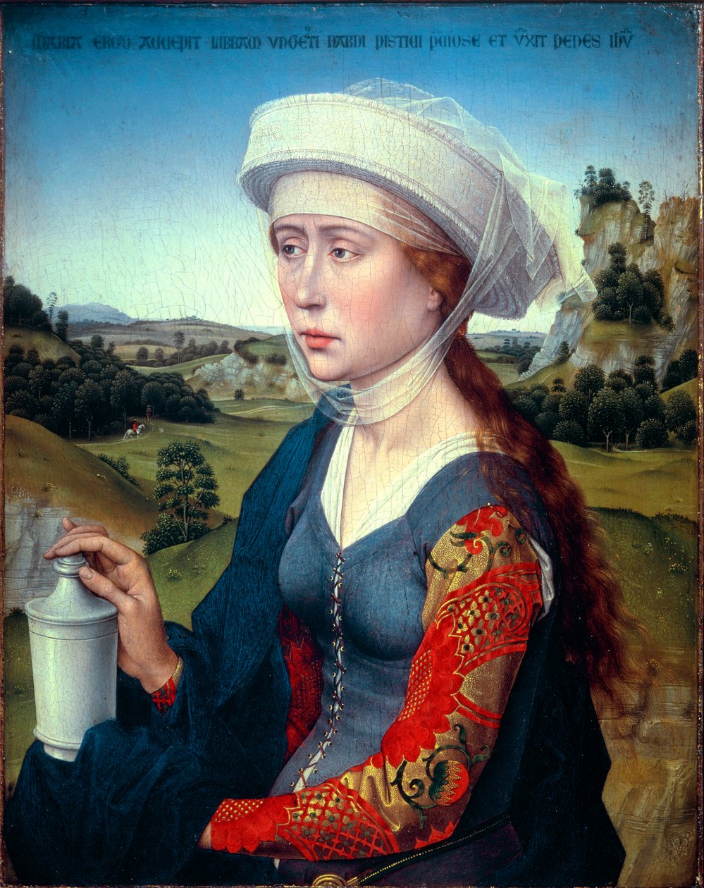 Triptyk av familjen Braque: Representation av Sankta Maria Magdalena (höger panel av triptyken Braque), ca 1450 (olja på trä) av Rogier van der Weyden