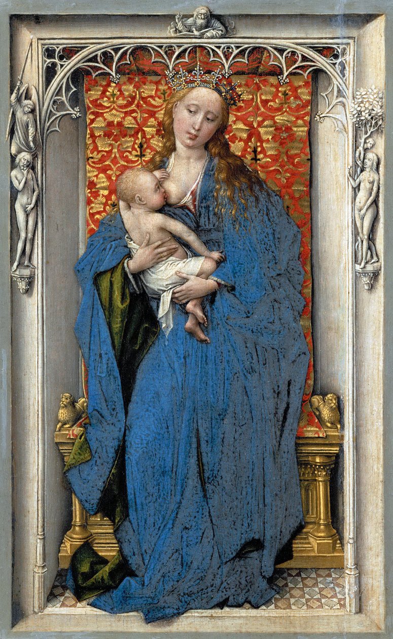 Jungfru och barn - Rogier van der Weyden (ca 1399-1464). Olja på trä, c. 1430 eller c. 1451. Mått : 18,9x12,1 cm. Konsthistoriska museet, Vienne av Rogier van der Weyden