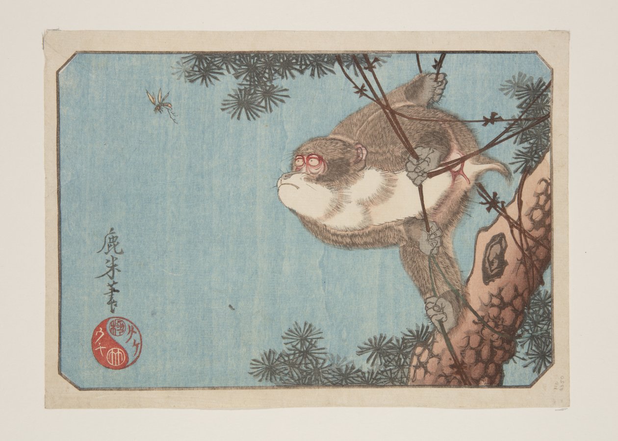 Monkey and Wasp (träblock i färg) av Rokubei Rokubei