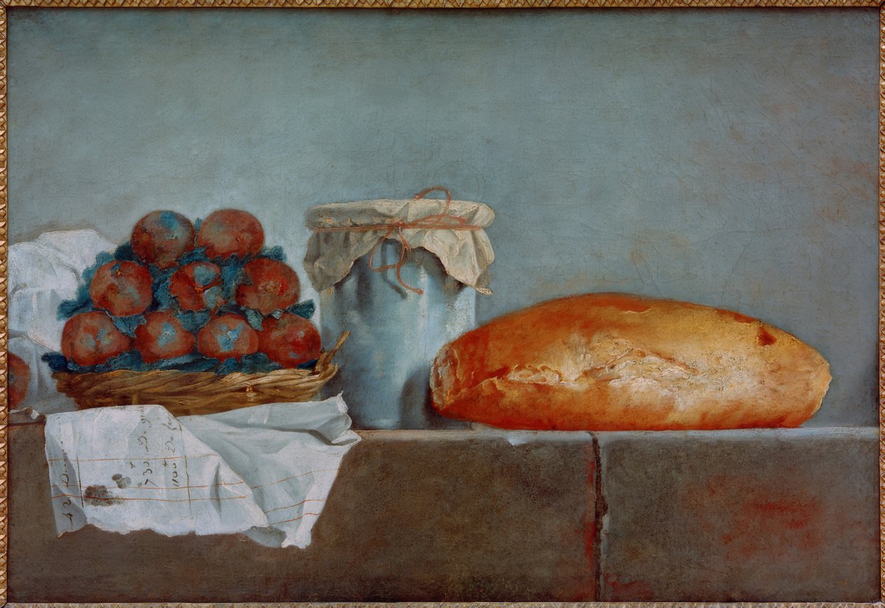Stilleben av frukt med bröd av Roland Delaporte