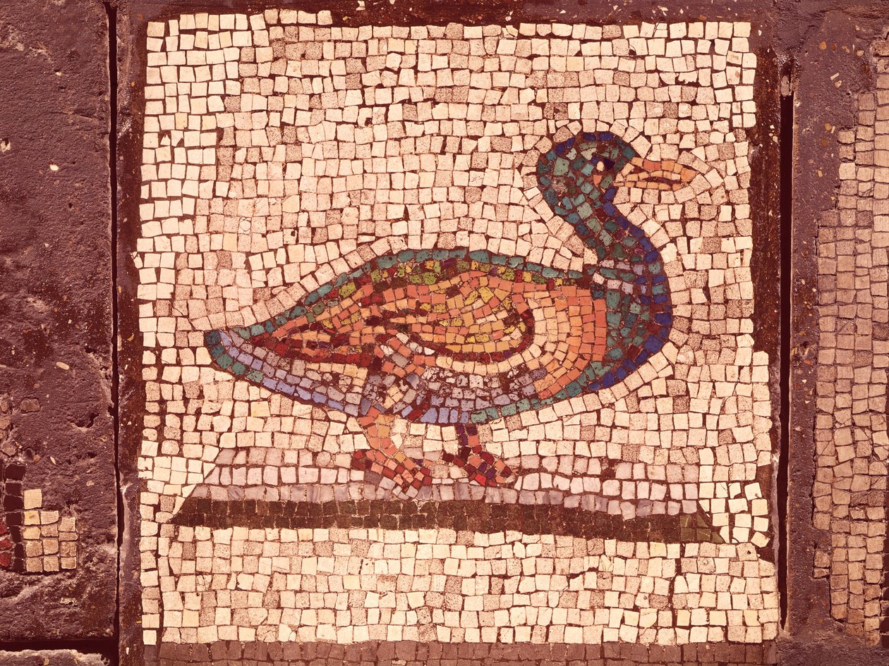 A Duck, detalj från Orpheus Charming the Animals (mosaik) av Roman