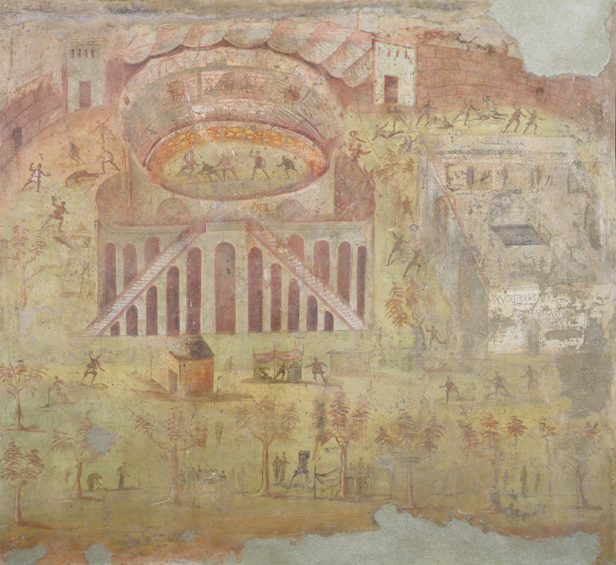 Kamp i amfiteatern, 59 e.Kr., strid mellan Pompeji och Neceria, från Pompeji, 4:e dekorativ stil av Roman