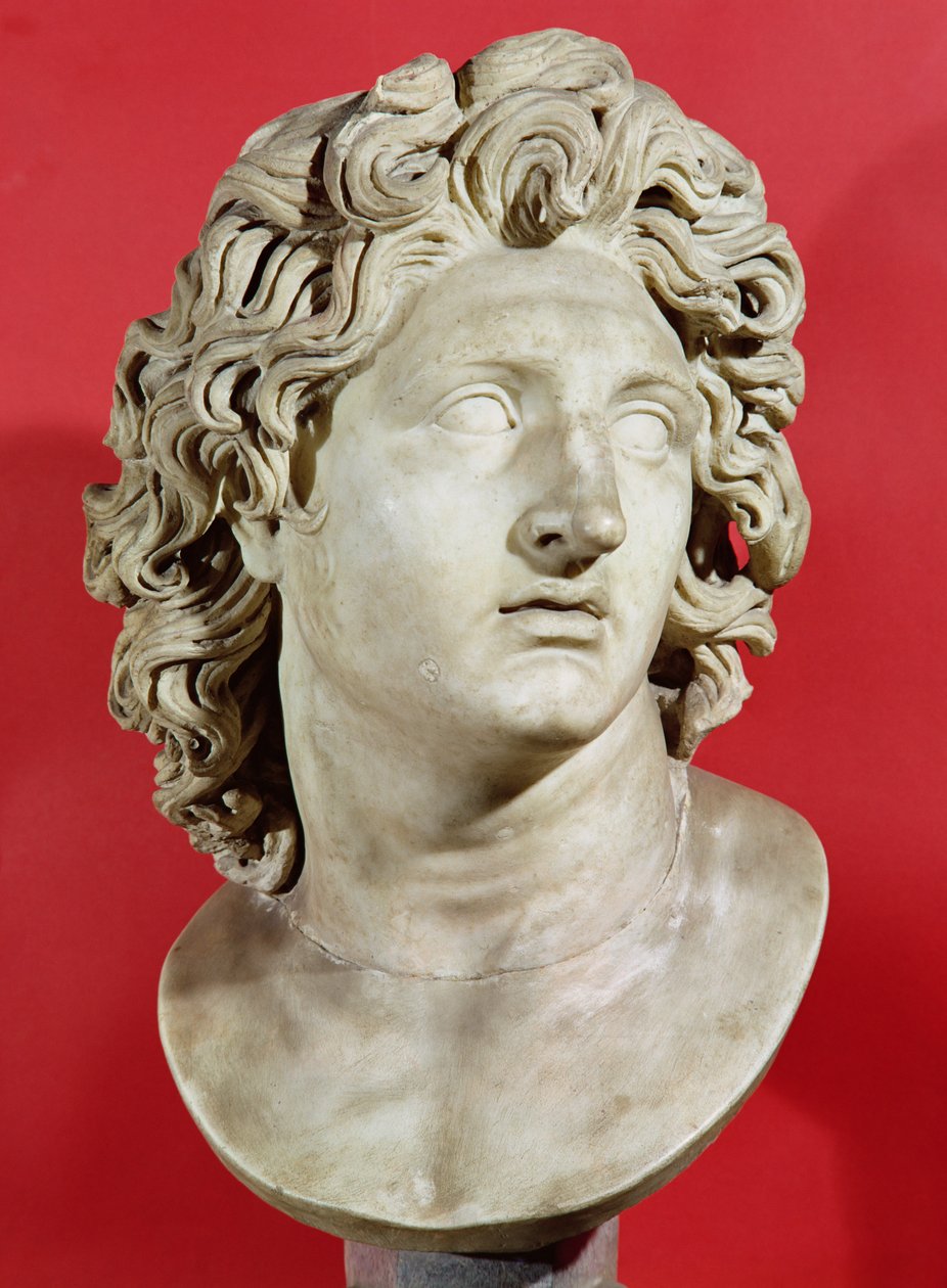 Alexander den store (356-323 f.Kr.) Kung av Makedonien, romersk kopia av grekiskt original (marmor) av Roman