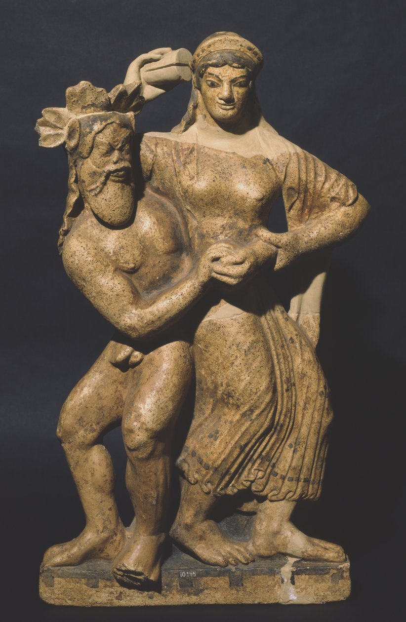 Antefix föreställande en maenad och en satyr, Satricum av Roman
