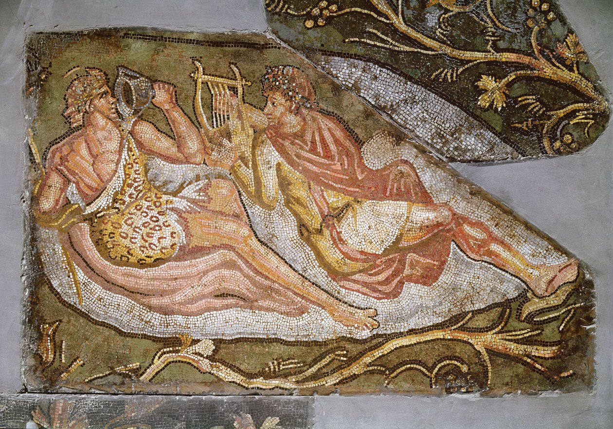 Bacchus Reclining, detalj från The Punishment of Lycurgus, 2:e-3:e århundradet (mosaik) av Roman
