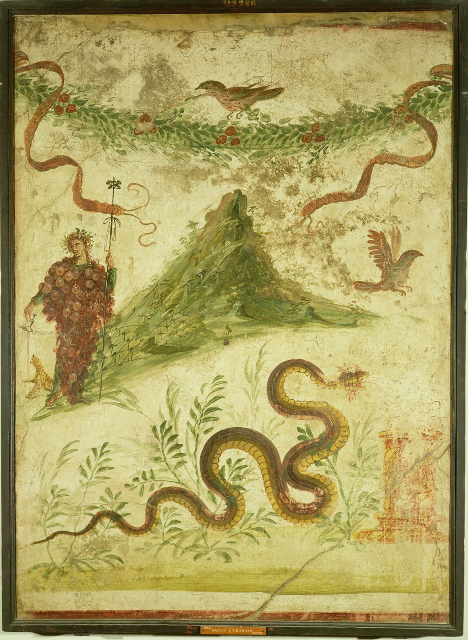 Bacchus och Vesuvius, 1:a århundradet e.Kr., romersk (väggmålning) av Roman
