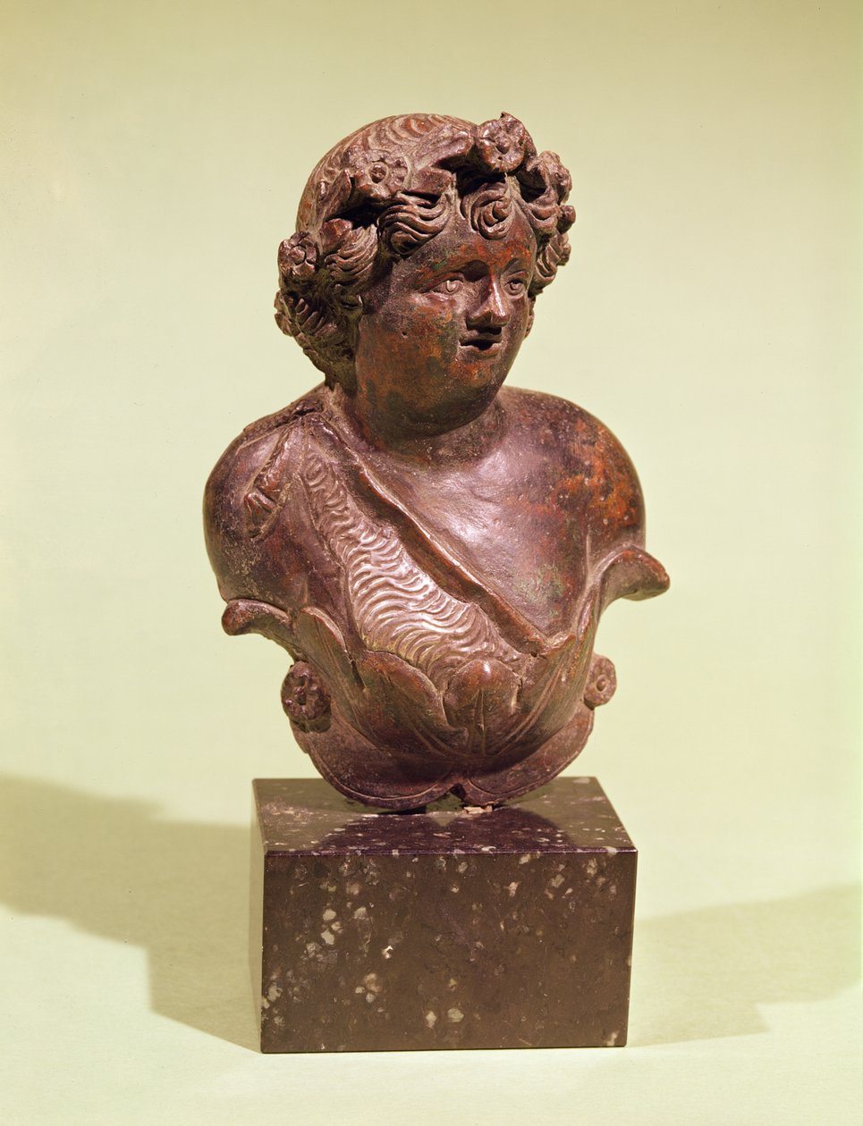 Byst av Bacchus, prydnad från en säng (brons) av Roman