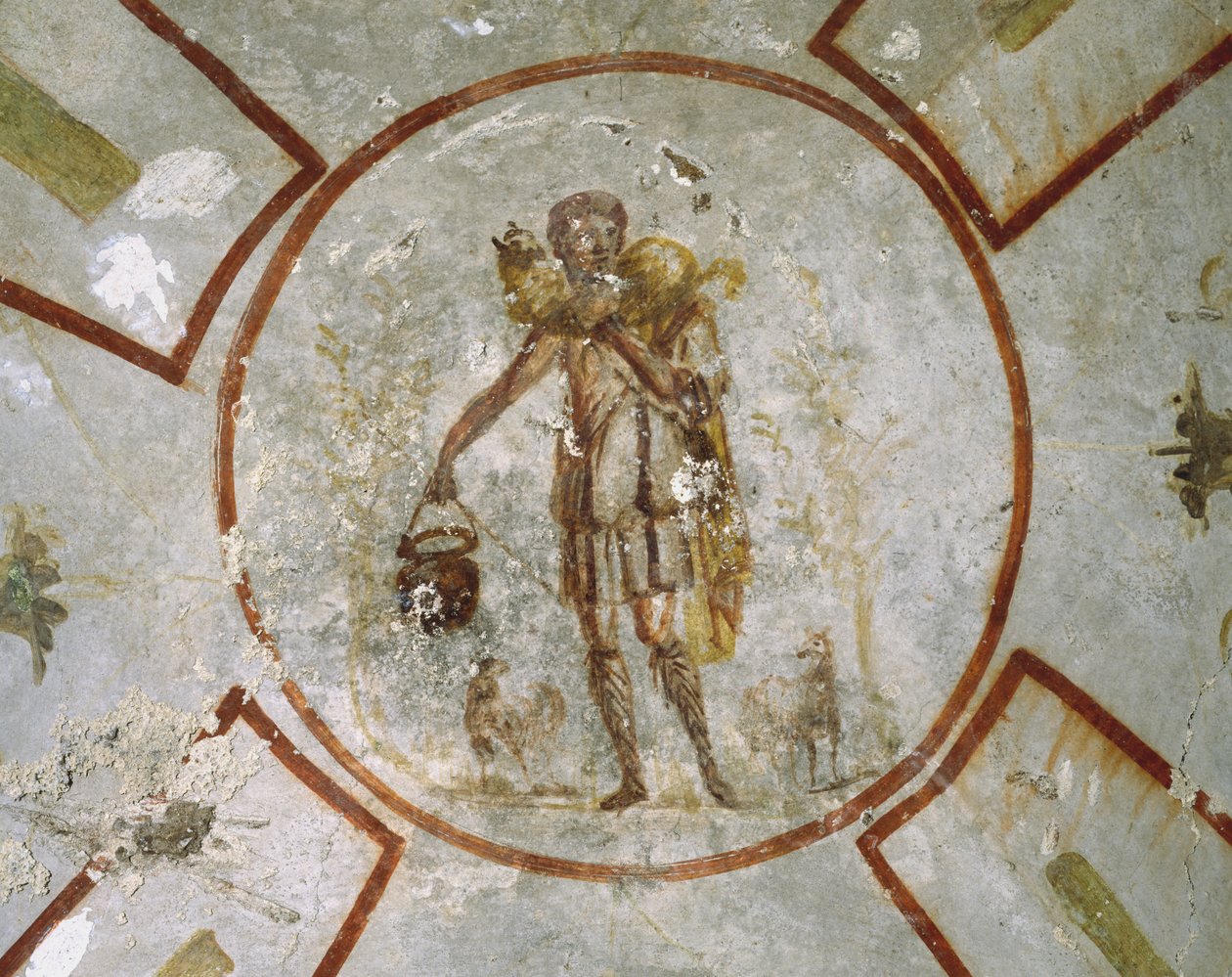 Taket i den gode herdens kapell, katakomberna San Callisto, Rom av Roman