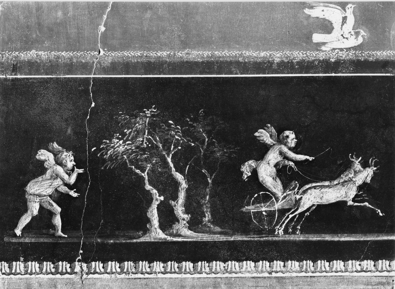 Keruber i strid med vagnar, fris från Oecus of the Casa dei Vettii (Hus of the Vettii) c.50-79 AD (se även 215431) av Roman