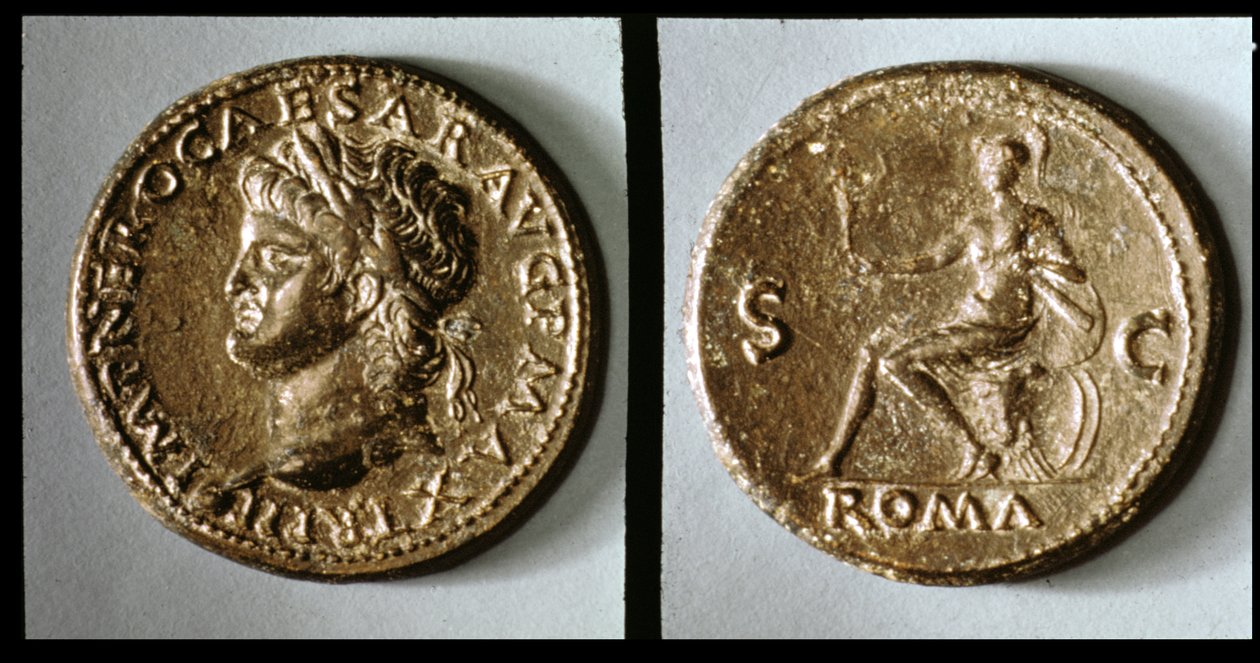 Mynt föreställande Nero (metall) av Roman