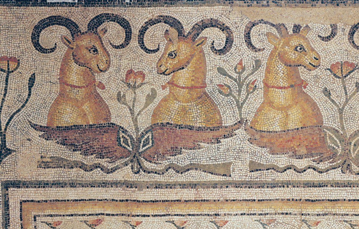 Detalj från gränsen till en trottoar, från gården till en villa i Daphne, Antiokia (mosaik) av Roman