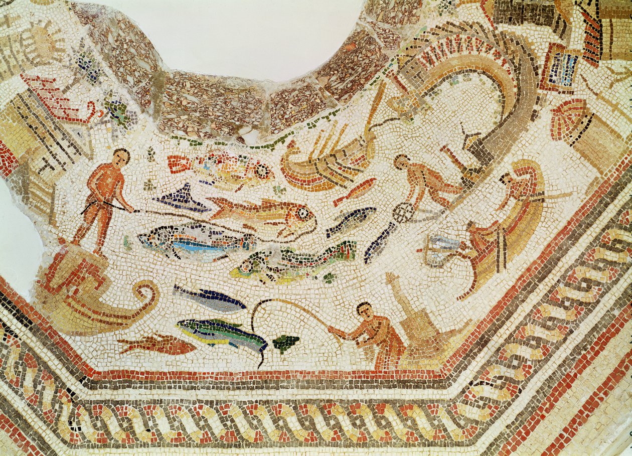Detalj av fisk, från Vega Baja mosaik se även 316397 av Roman