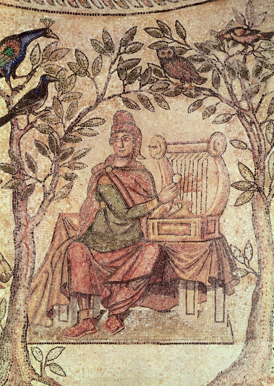 Detalj av Orpheus som charmar djuren, från platsen för Blanzy-mosaiken, se även 173716 av Roman