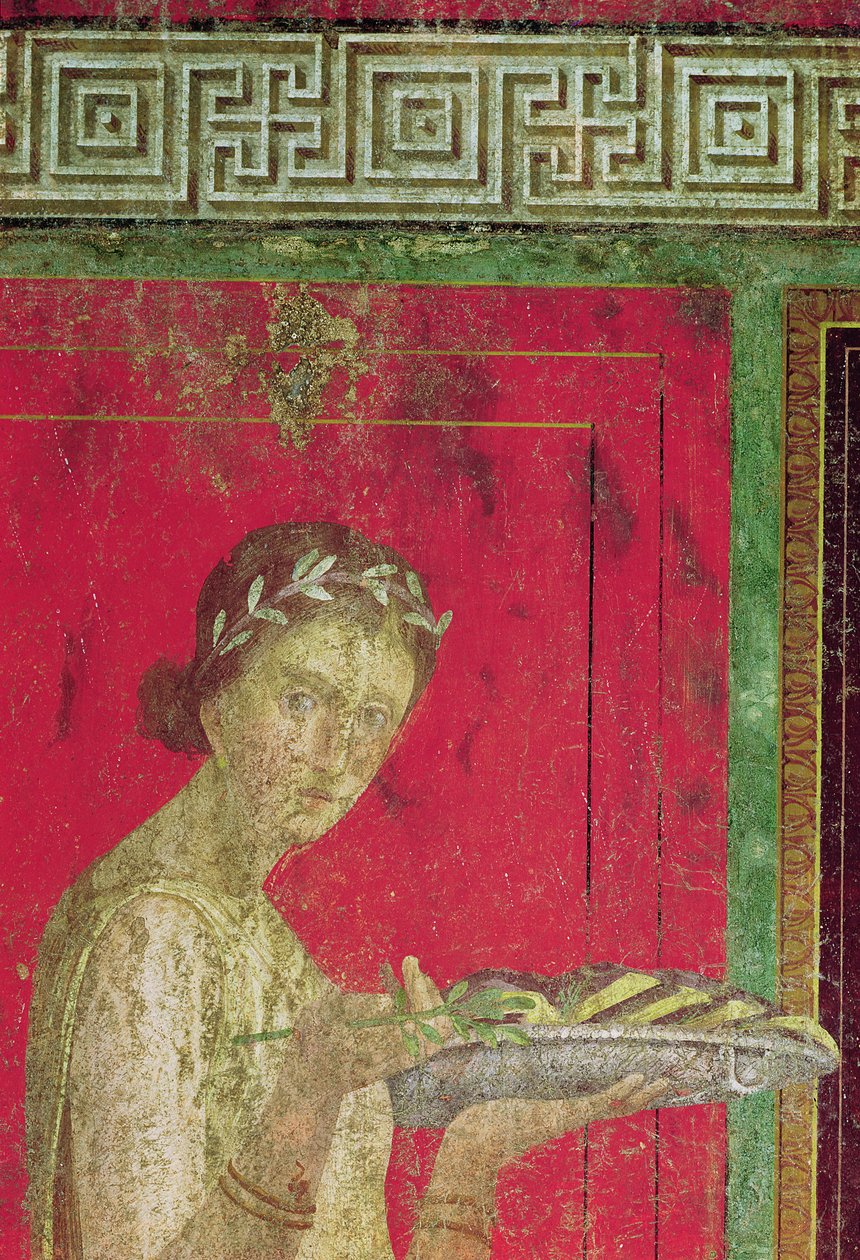 Detalj av den invigde, från katekesscenen, norra muren, Oecus 5, 60-50 f.Kr. fresk se även 20015 av Roman