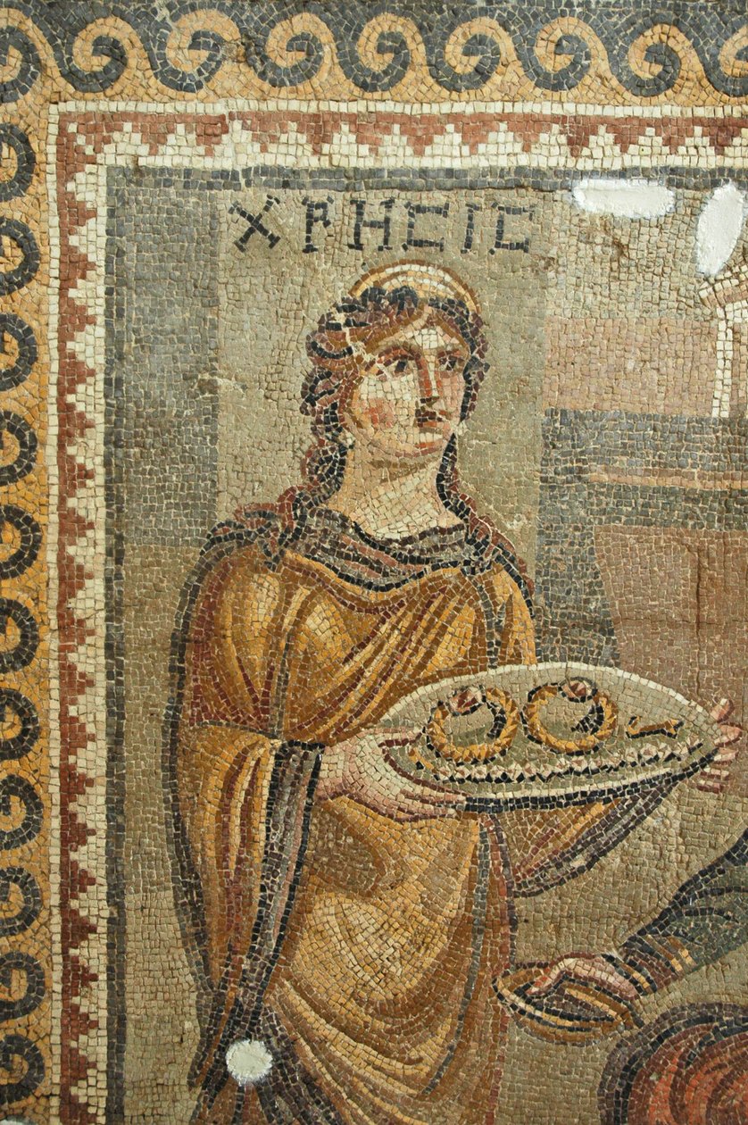 Detalj av mosaiken av Chresis, från Daphne-mosaiken av Roman