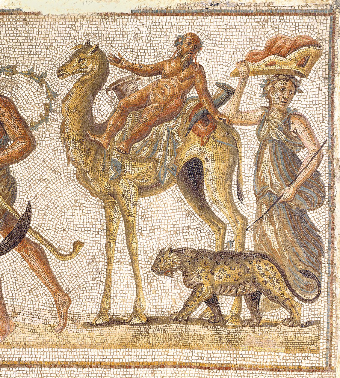 Dionysian Procession, från El-Jem Thysdrus detalj av Silenus Riding a Camel mosaikdetalj från 174324 av Roman