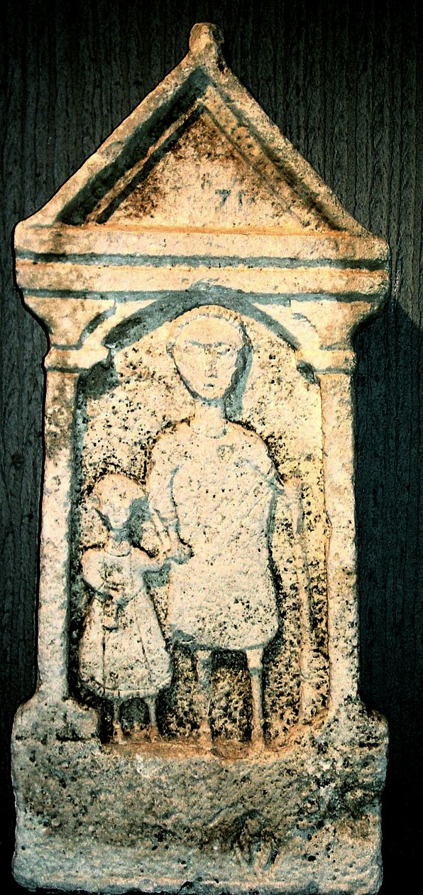 Begravningsstela föreställande en far och son, 1:a-2:a århundradet av Roman