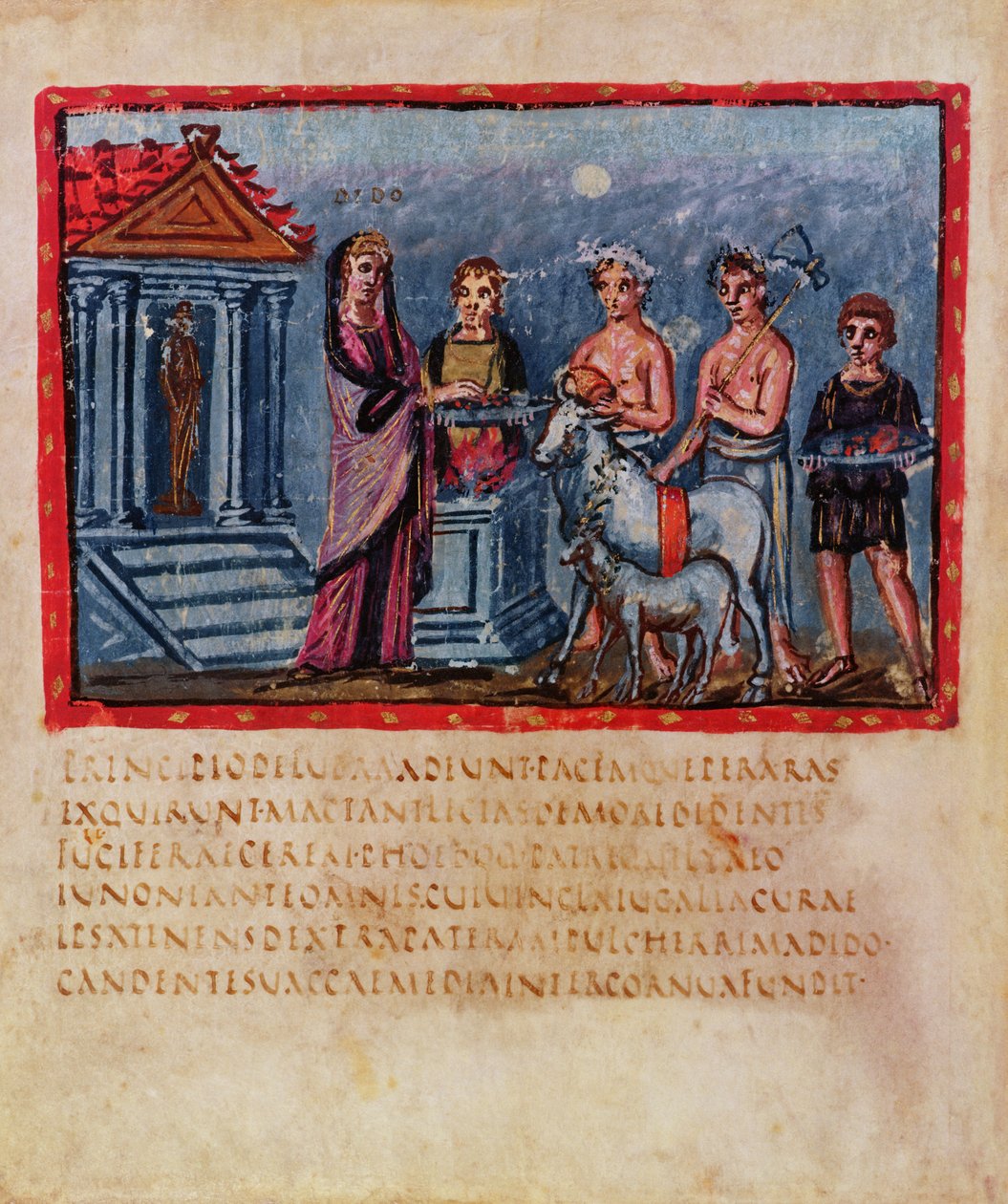 Lat 3225 f.33v Dido som gör ett offer, från The Vergilius Vaticanus av Roman