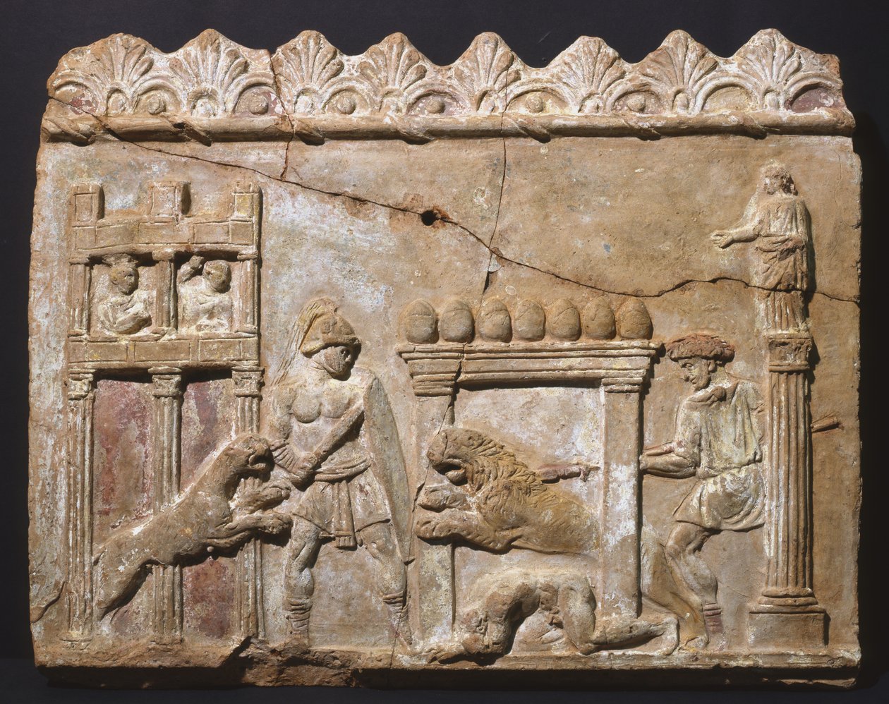 Lions och gladiatorer i arenan (terrakotta) av Roman