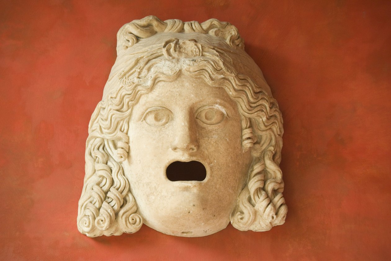 Mask med öppen mun, romersk kejsarperiod (30 f.Kr.-500 e.Kr.) (marmor) av Roman