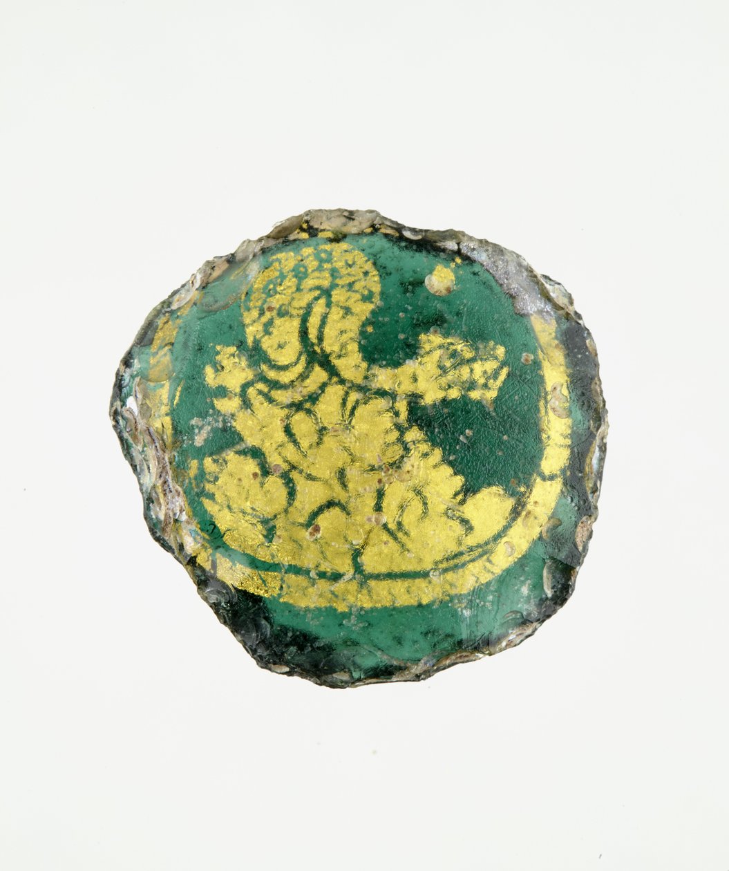 Medaljong med Babylons orm lindad på klippor, 3:e-4:e århundradet e.Kr. (guld och glas) av Roman