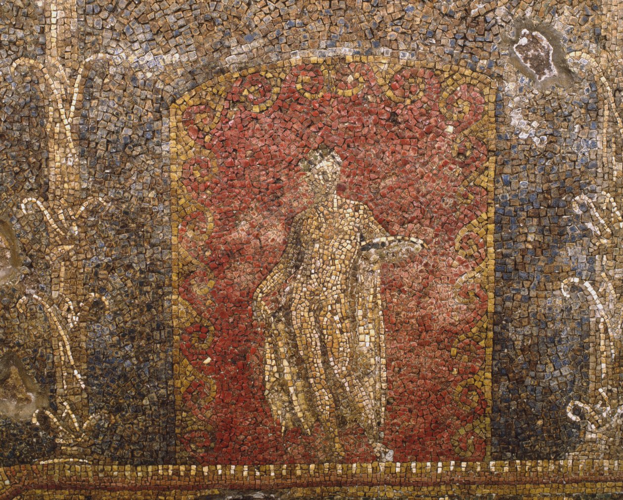 Mosaik från en gammal byggnad nedanför Cuirassiers baracker vid Quirinale, Rom (mosaik) av Roman