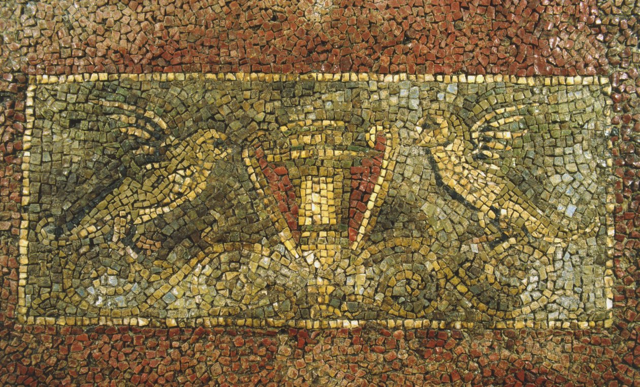Mosaik från en gammal byggnad nedanför Cuirassiers baracker vid Quirinale, Rom (mosaik) av Roman