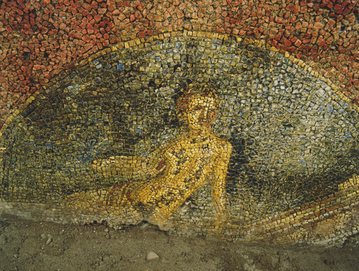 Mosaik från en gammal byggnad nedanför Cuirassiers baracker vid Quirinale, Rom (mosaik) av Roman