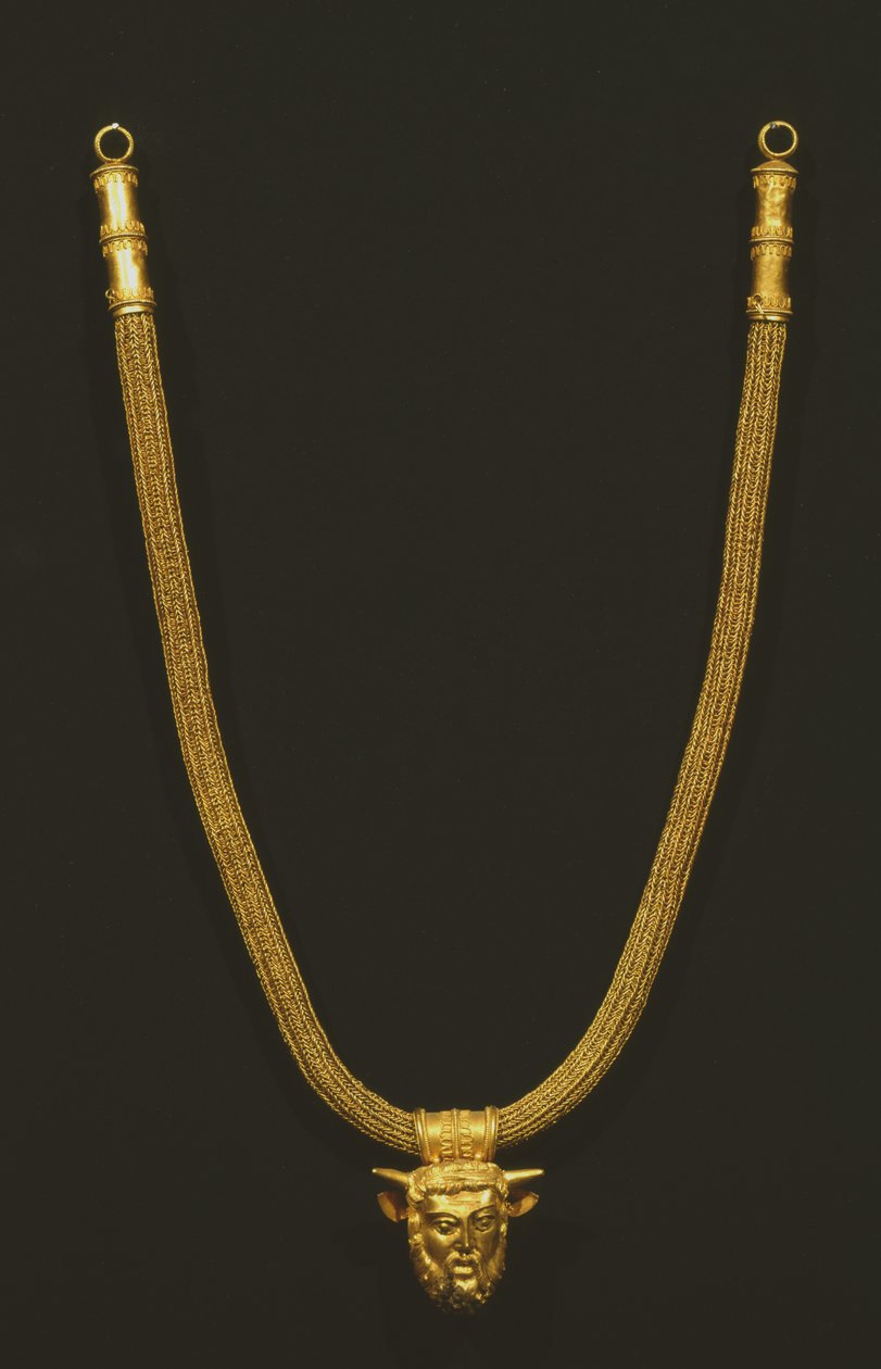Halsband med Achelus huvud, från Palestrina (guld) av Roman