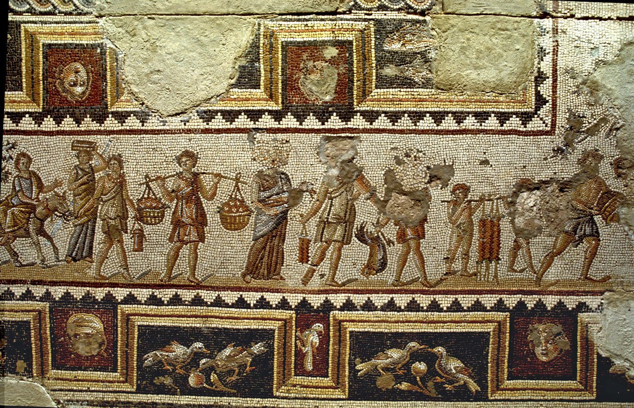På väg till marknaden, detalj av ett mosaikgolv, Tzippori-foto av Roman