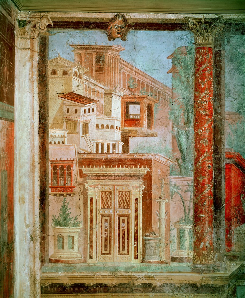 Panel från Cubiculum från sovrummet i P Fannius villa i Boscoreale, Pompeji, ca 50-40 f.Kr. (väggmålning) av Roman