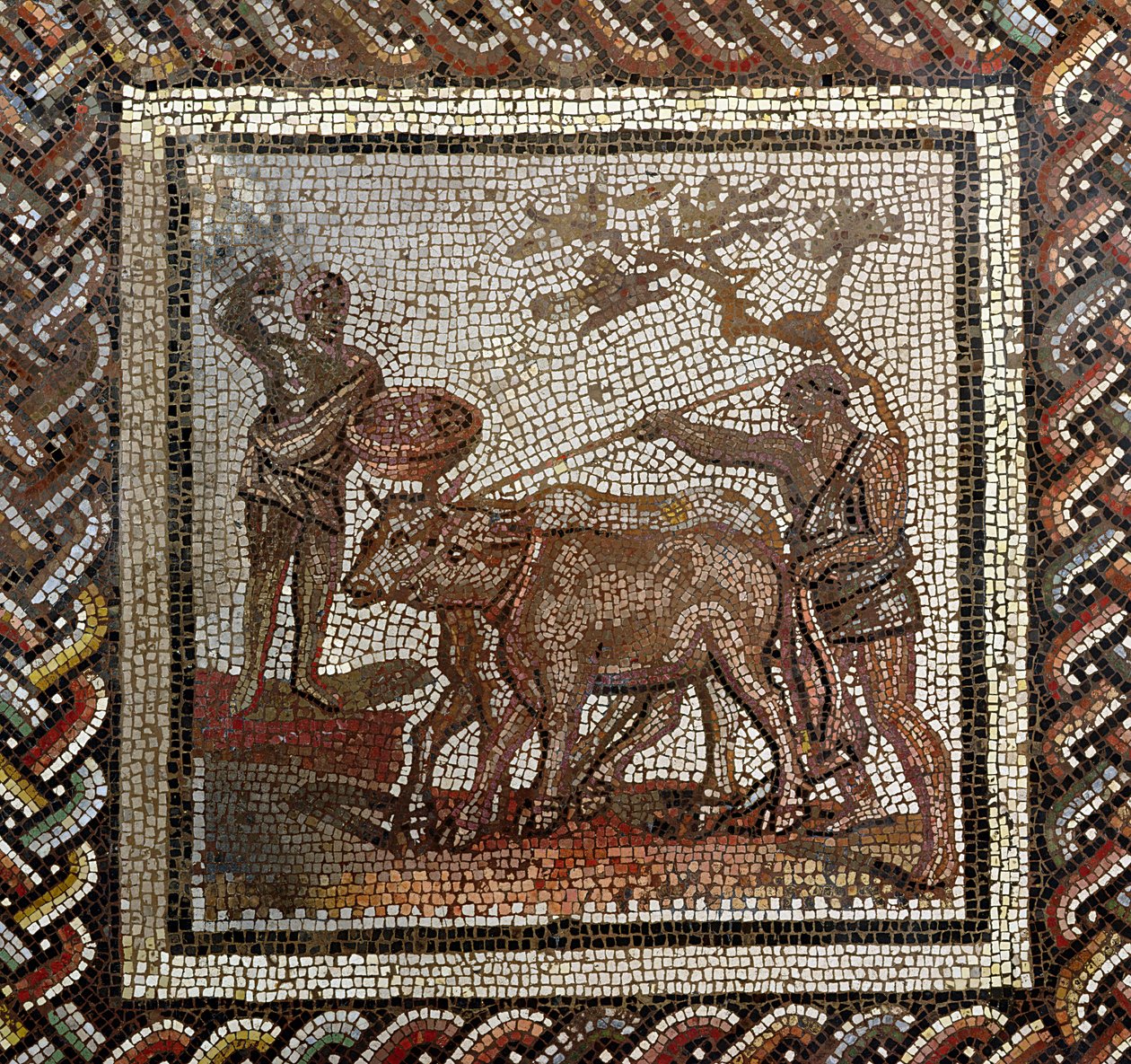 Plöjning, från Saint-Romain-en-Gal, Rhone-Alpes, Frankrike, 300-talet e.Kr. (mosaik) av Roman