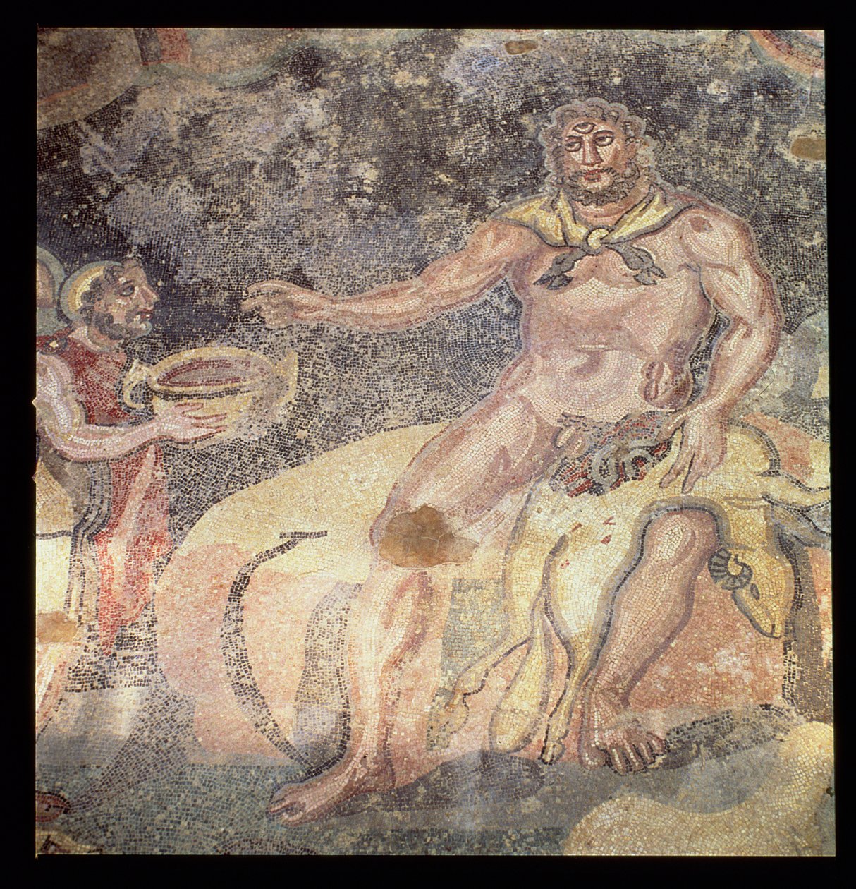 Cyklopen Polyphemus, romersk mosaik, tidigt 400-tal e.Kr. (mosaik) av Roman