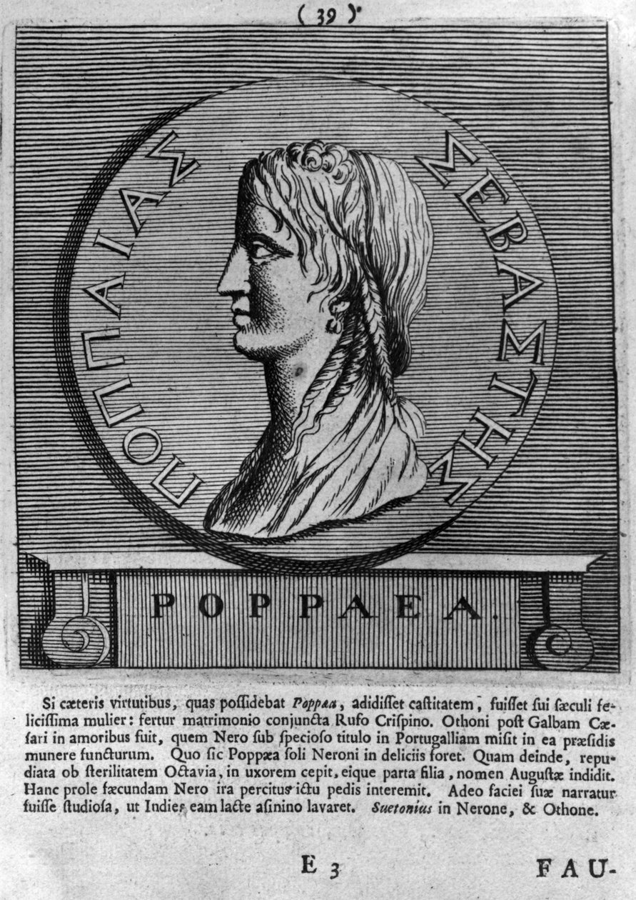 Poppaea Sabina, gravyr efter ett romerskt mynt från 54-68 e.Kr. av Roman