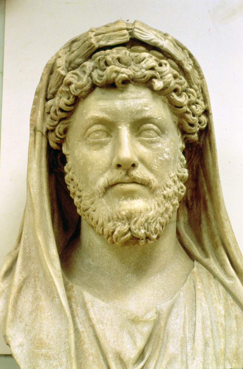Porträttbyst av Marcus Aurelius (121-80 e.Kr.) (marmor) av Roman